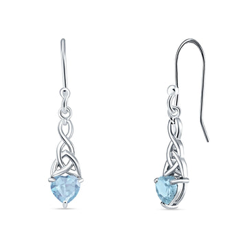 Celtic Trinity Heart Earrings Simulated Aquamarine 925 Sterling Silver Wholesale